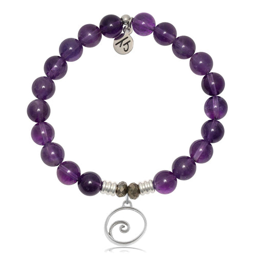Amethyst Gemstone Bracelet with Wave Sterling Silver Charm