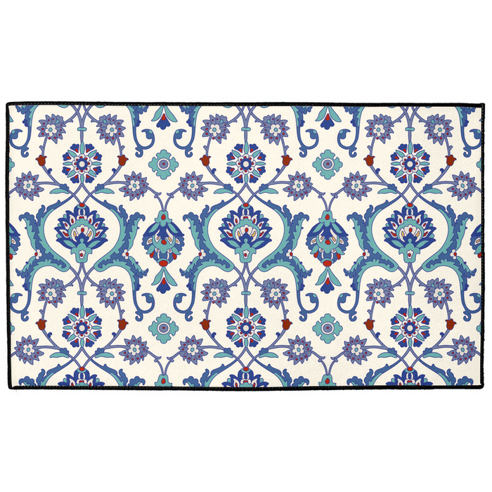 Antalya Ottoman Indoor/Outdoor Floor Mat Blue Cream Arabesque