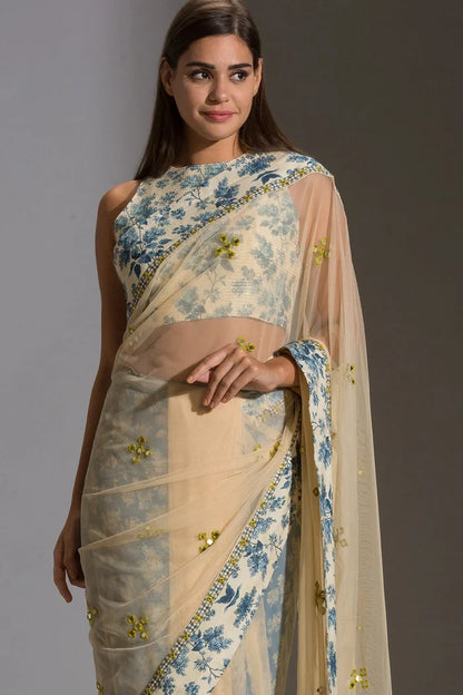 Applique Floral Pre-Stitched Saree