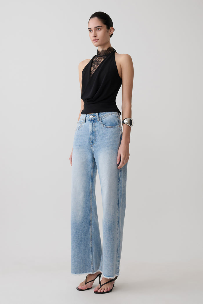 Arra Chiffon & Lace Halter Top - Black