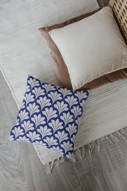 Art Deco Floral Outdoor Pillows Dark Navy Blue