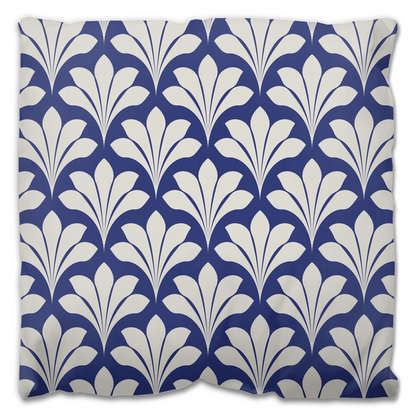 Art Deco Floral Outdoor Pillows Dark Navy Blue