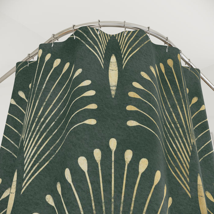 Art Deco Golden Forest Green Shower Curtain