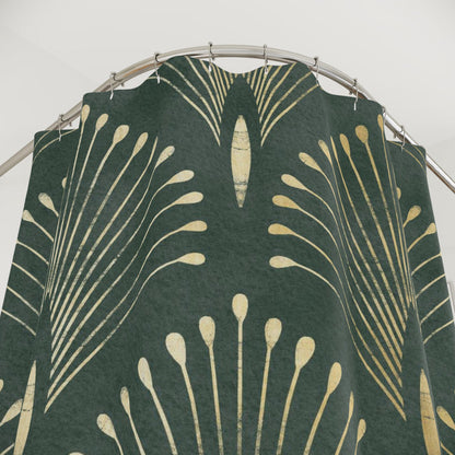 Art Deco Golden Forest Green Shower Curtain