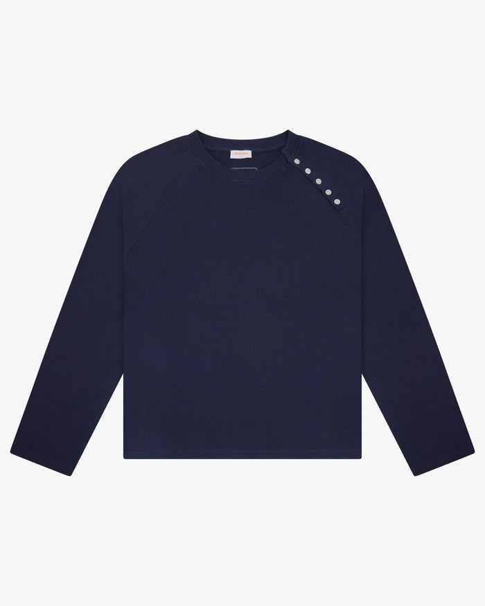 Asym Waffle Long Sleeve - Navy