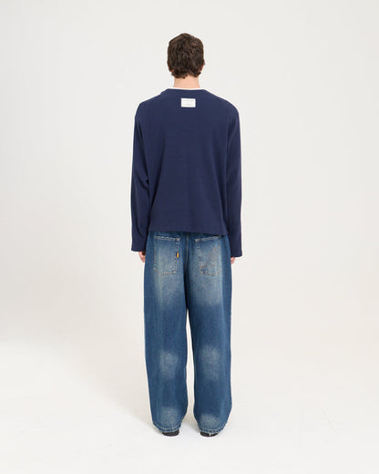 Asym Waffle Long Sleeve - Navy