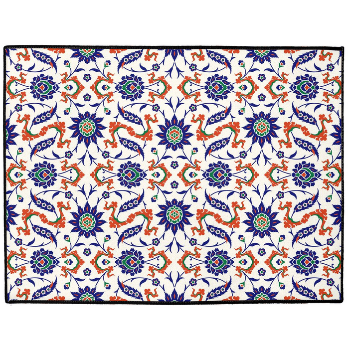 Aysun Ottoman Indoor/Outdoor Floor Mat Blue Orange Arabesque