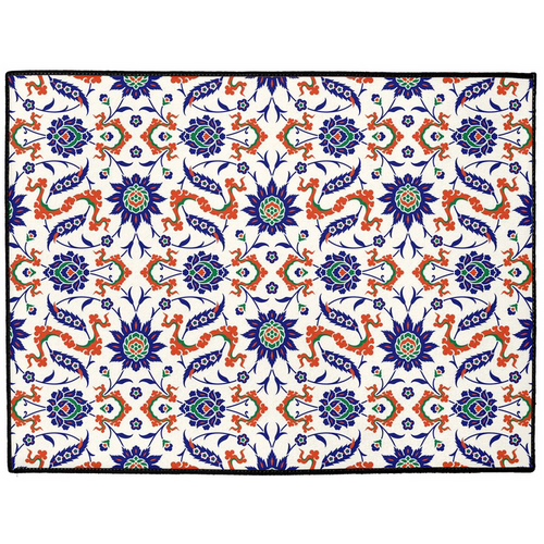 Aysun Ottoman Indoor/Outdoor Floor Mat Blue Orange Arabesque
