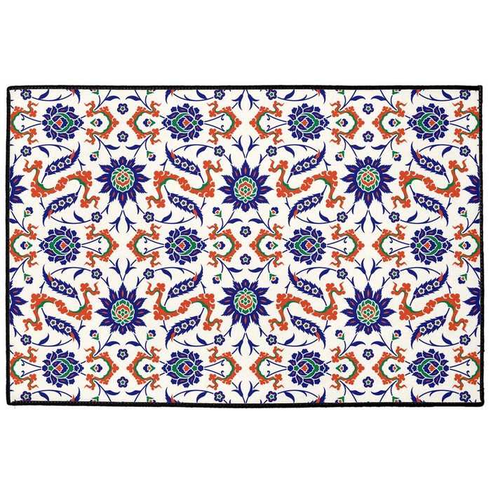 Aysun Ottoman Indoor/Outdoor Floor Mat Blue Orange Arabesque
