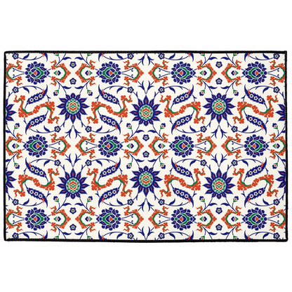 Aysun Ottoman Indoor/Outdoor Floor Mat Blue Orange Arabesque