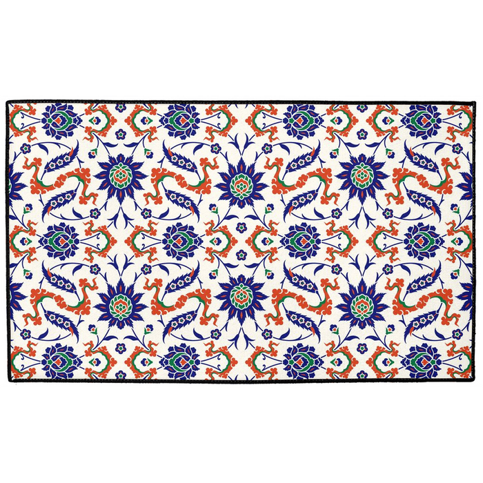 Aysun Ottoman Indoor/Outdoor Floor Mat Blue Orange Arabesque