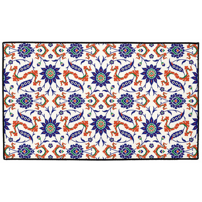 Aysun Ottoman Indoor/Outdoor Floor Mat Blue Orange Arabesque