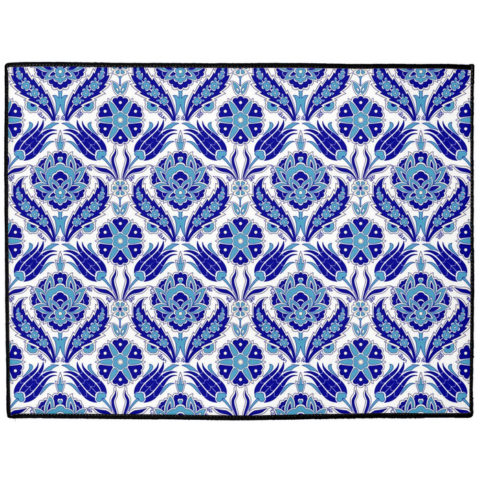 Azra Ottoman Indoor/Outdoor Floor Mat Blue White Arabesque