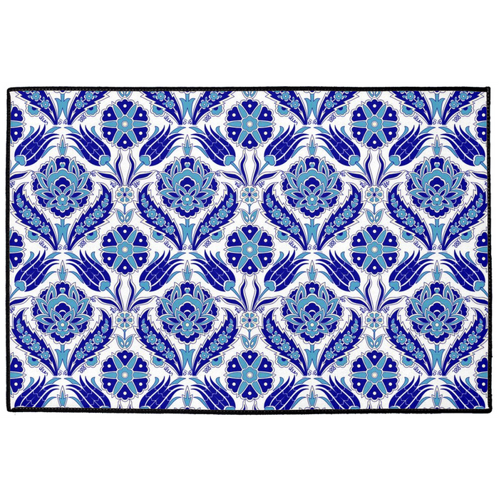 Azra Ottoman Indoor/Outdoor Floor Mat Blue White Arabesque