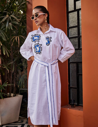 Azure Echo White Embroidered Dress