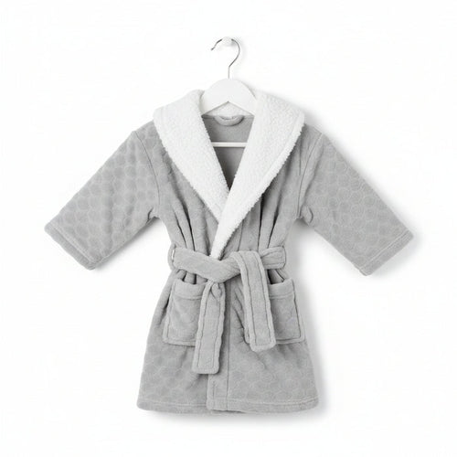 BABY CIRCLES DRESSING GOWN WITH BORG TRIM-GREY(0-12 MONTHS) (PK4) 18C801