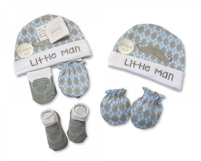Baby Hat, Socks and Mitten Set - Little Man - Kidswholesale.co.uk