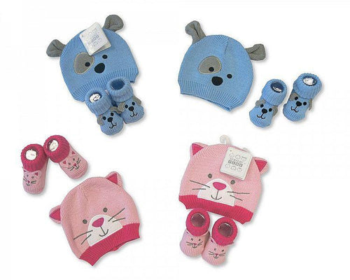 Baby Knitted Hat and Booties Set (Gp 2516-0683) - Kidswholesale.co.uk