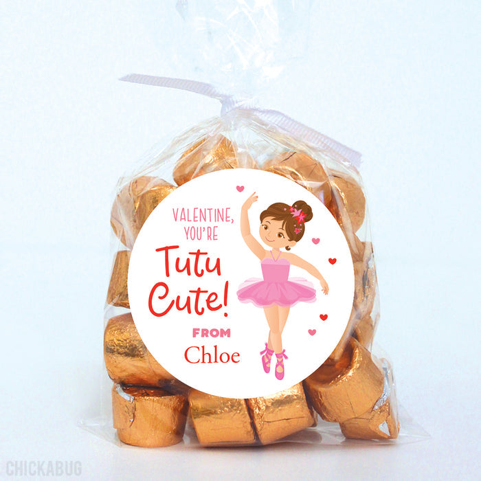 Ballerina Valentine's Day Stickers - Brown Hair