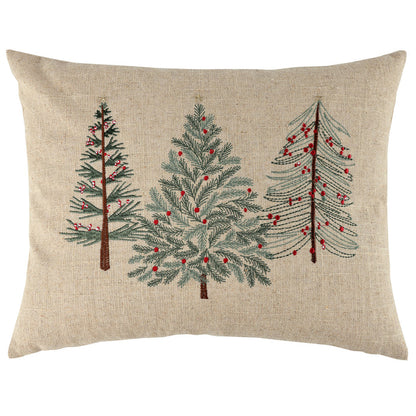Berry Bloom Embroidered Tree Linen Pillow 14x18