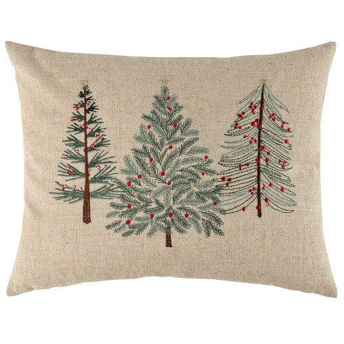 Berry Bloom Embroidered Tree Linen Pillow 14x18