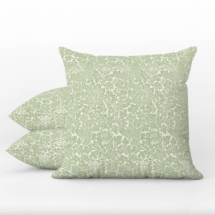 Bird & Anemone Outdoor Pillow William Morris Sage Green