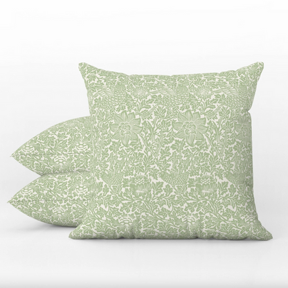 Bird & Anemone Outdoor Pillow William Morris Sage Green