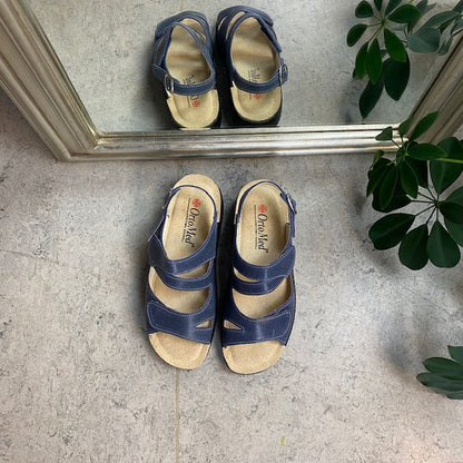 Blå bred skinnsandal med kardborre
