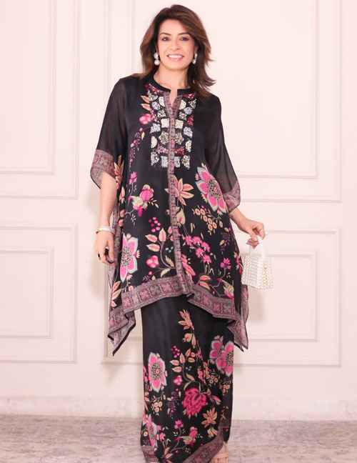 Black Floral Kaftan Co-ord Set