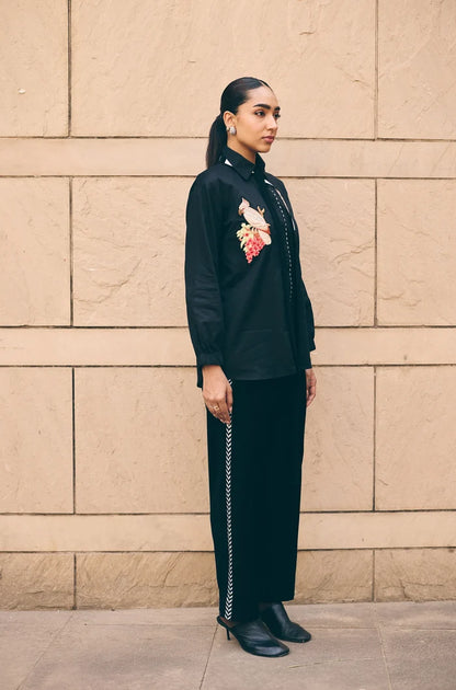 Black embroidered shirt online shopping