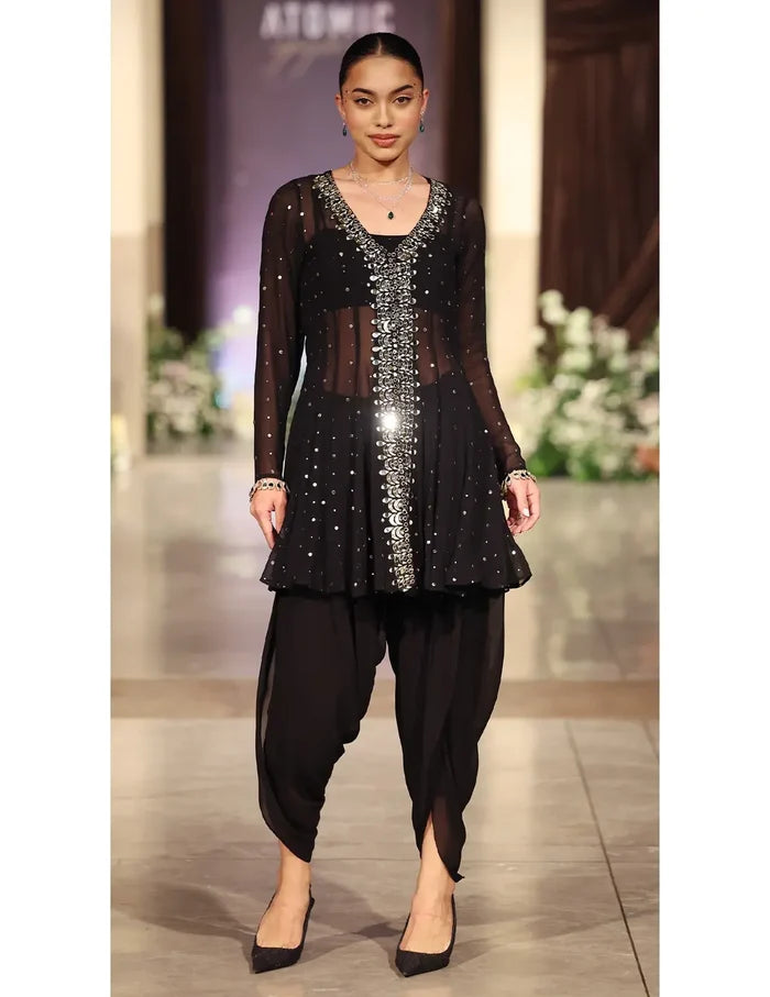 Black Mukaish Georgette Dhoti Set