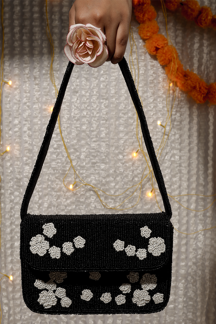 Black Rose Beaded Purse