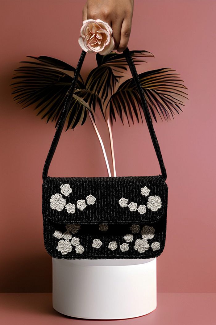 Black Rose Beaded Purse