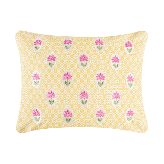 Blooming Hillside Yellow with Pink flowers Pillow