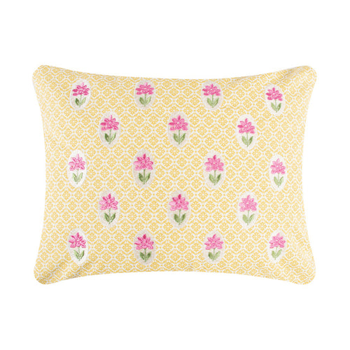 Blooming Hillside Yellow with Pink flowers Pillow
