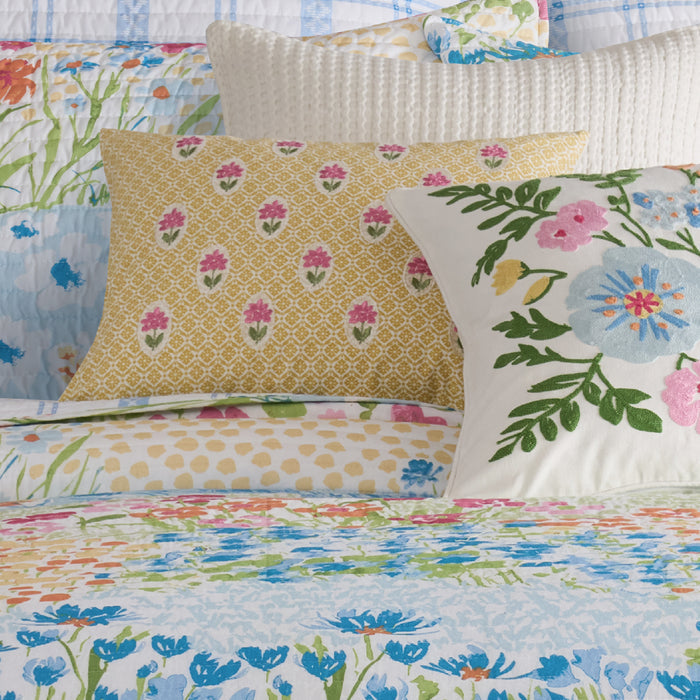 Blooming Hillside Yellow with Pink flowers Pillow