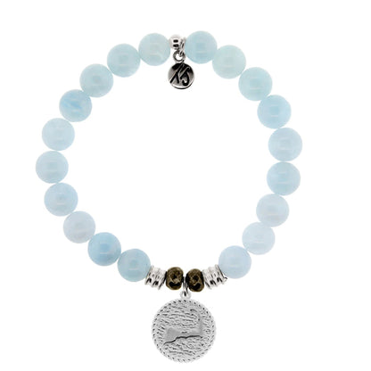 Blue Aquamarine Gemstone Bracelet with Cape Cod Coin Sterling Silver Charm Tiffany Jazelle
