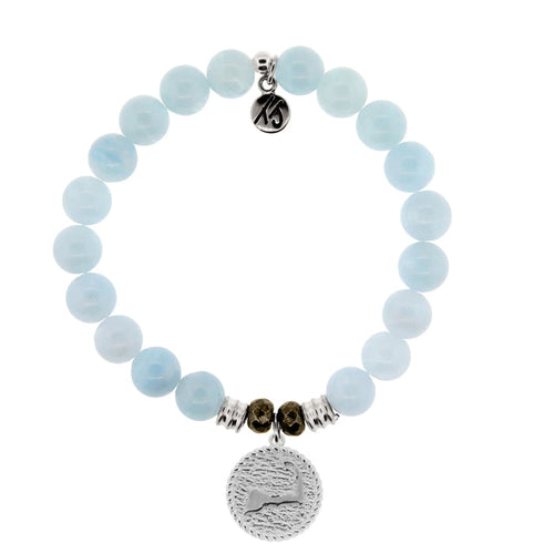 Blue Aquamarine Gemstone Bracelet with Cape Cod Coin Sterling Silver Charm Tiffany Jazelle