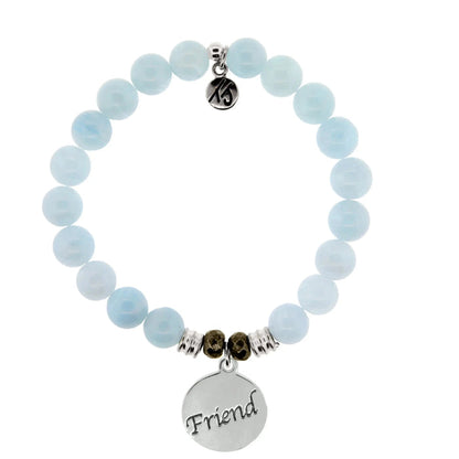 Blue Aquamarine Gemstone Bracelet with Friend Sterling Silver Charm Tiffany Jazelle