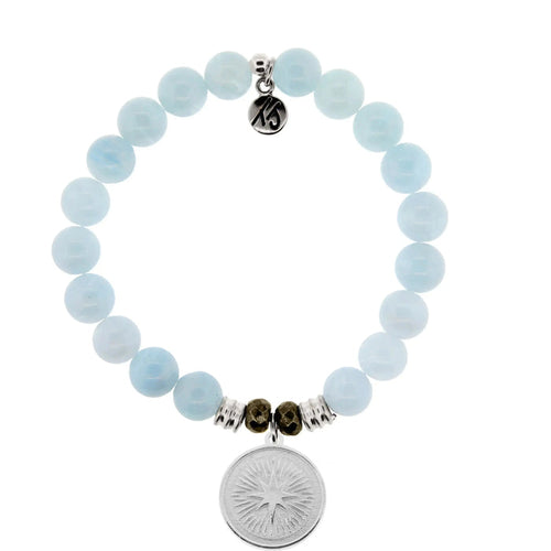 Blue Aquamarine Gemstone Bracelet with Guidance Sterling Silver Charm T. Jazelle