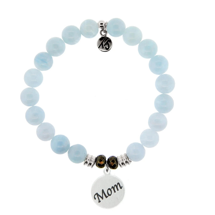 Blue Aquamarine Gemstone Bracelet with Mom Sterling Silver Charm Tiffany Jazelle