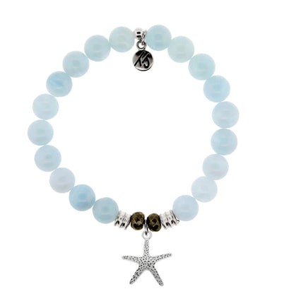 Blue Aquamarine Gemstone Bracelet with Starfish Sterling Silver Charm Tiffany Jazelle