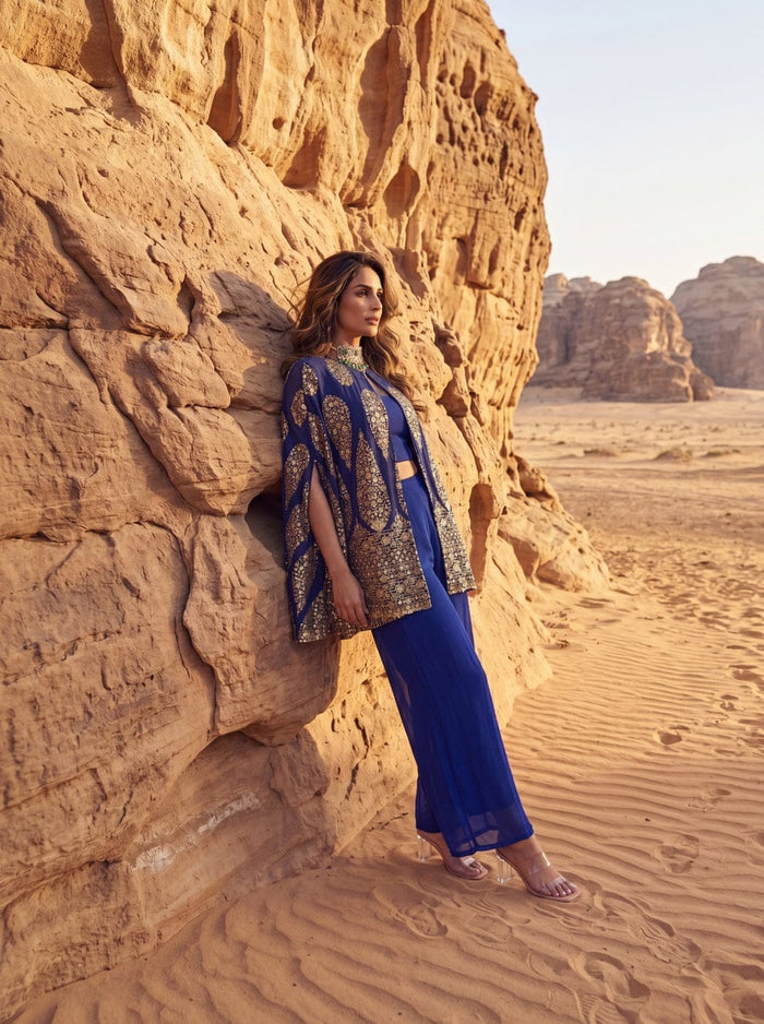 Blue cape style kurta set