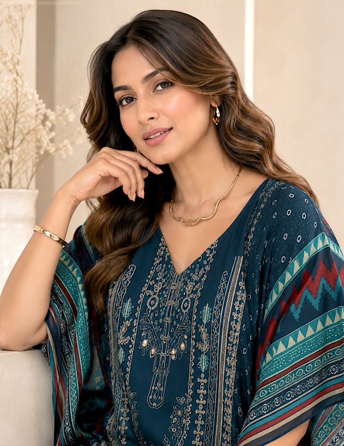 Blue Printed Georgette Kaftan