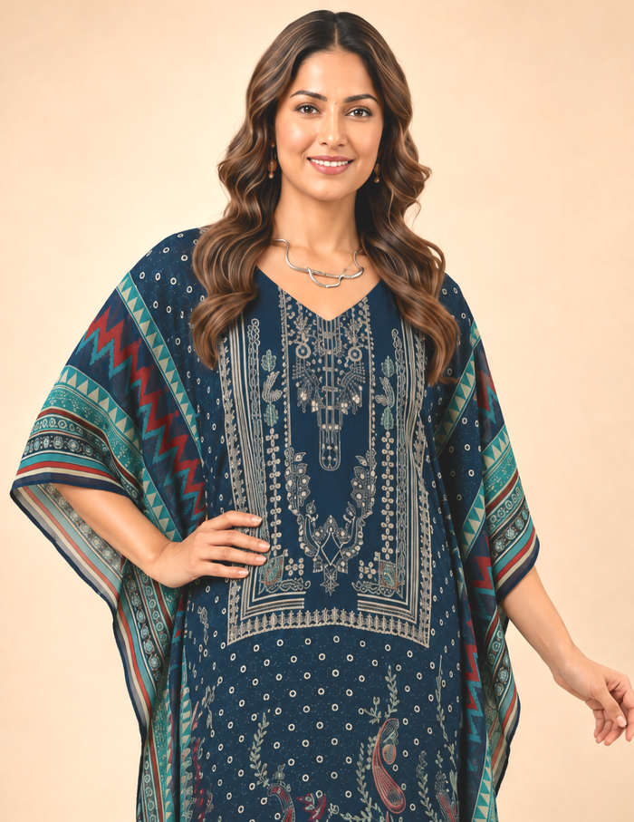 Blue Printed Georgette Kaftan