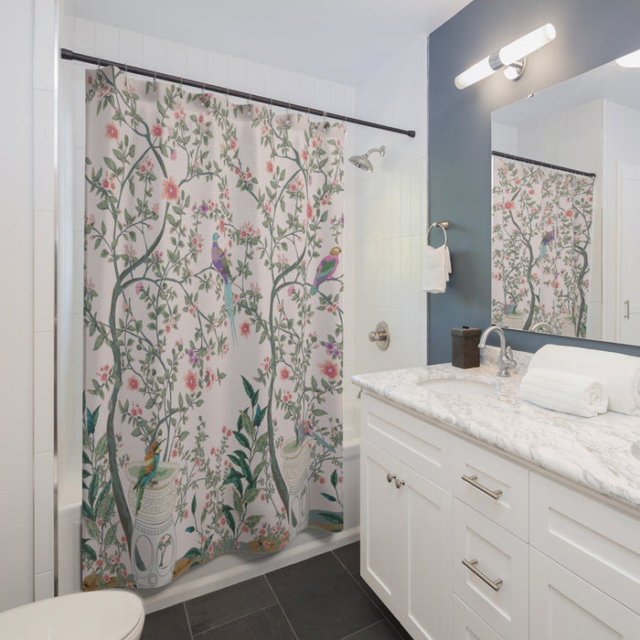 Blush Pink Chinoiserie Garden Shower Curtain