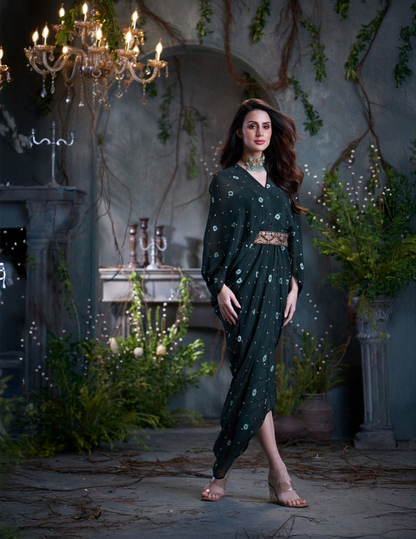 Bottle Green Chinon Midi Dress