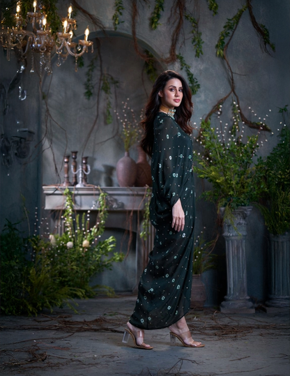 Bottle Green Chinon Midi Dress