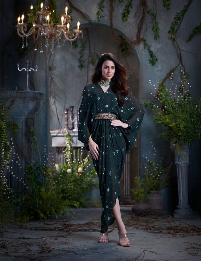 Bottle Green Chinon Midi Dress