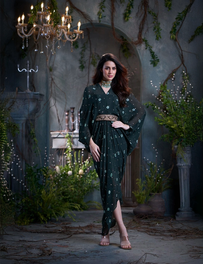 Bottle Green Chinon Midi Dress